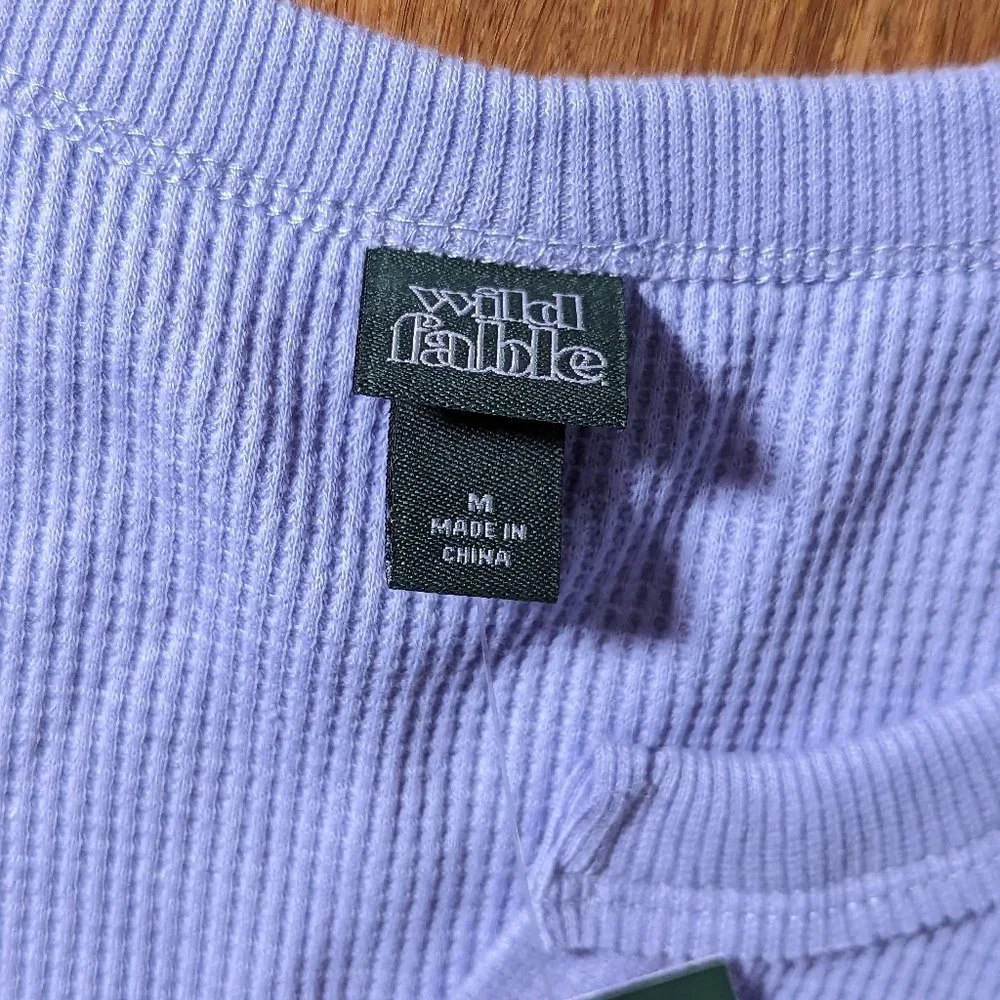 Wild Fable Purple Cropped Waffle Knit Long Sleeve Top Size Medium